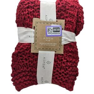 Aspen Decorative Hand Knit Throw Blanket 50x60" Red NEW COTTAGECORE FARMHOUSE